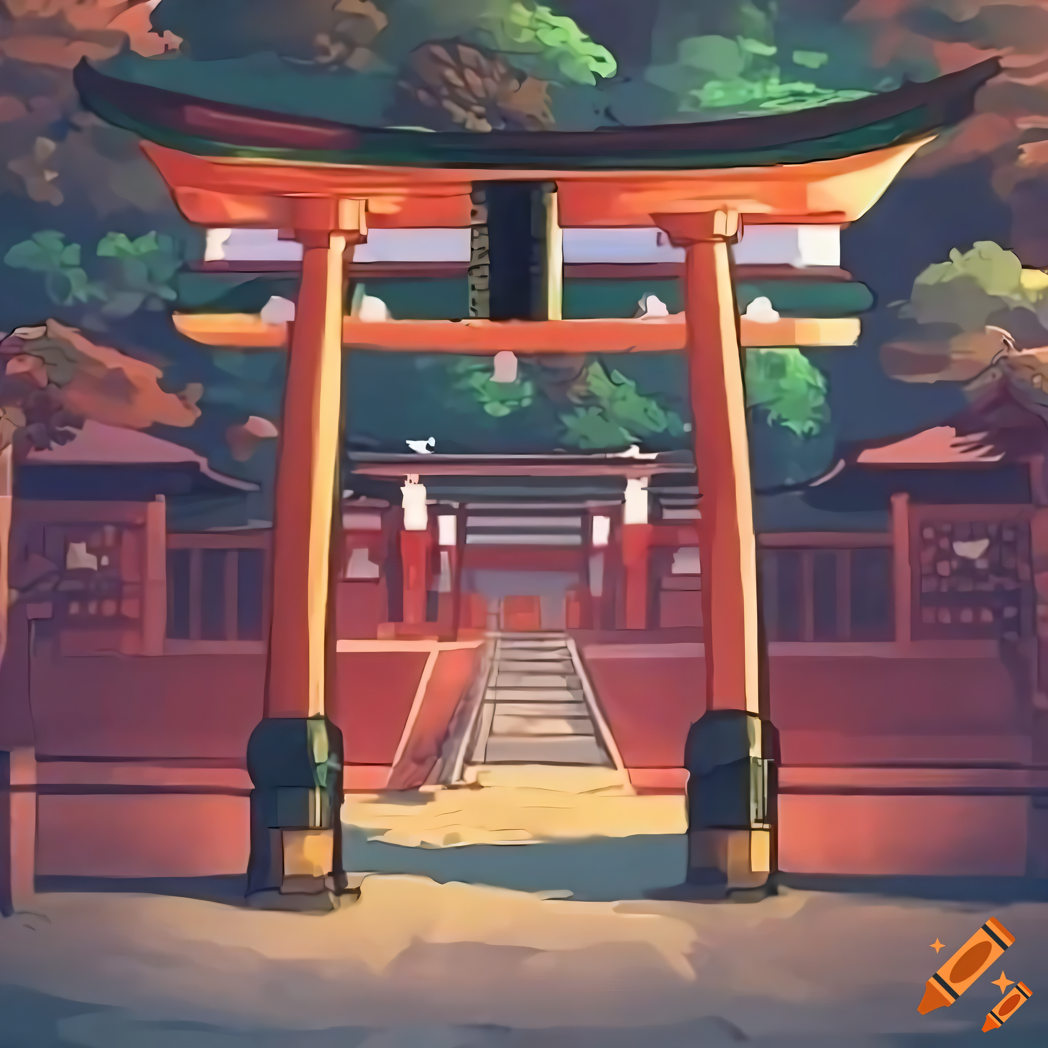 Japanese shrine, shinto shrine, torin gate, anime, wallpaper, red walls, slopped roof, shrine
